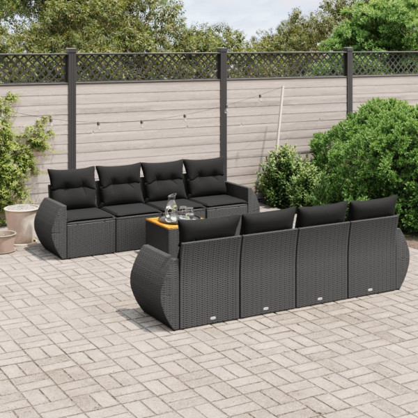 Set de sofás de jardín 8 piezas y cojines ratán sintético negro D