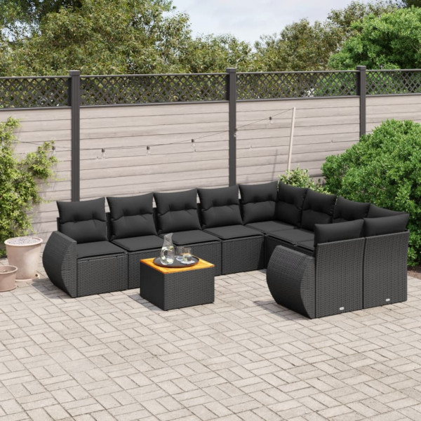 Set de sofás de jardín 8 piezas y cojines ratán sintético negro D