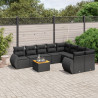 9 pcs conjunto de sofás p/ jardim c/ almofadões vime PE preto 1