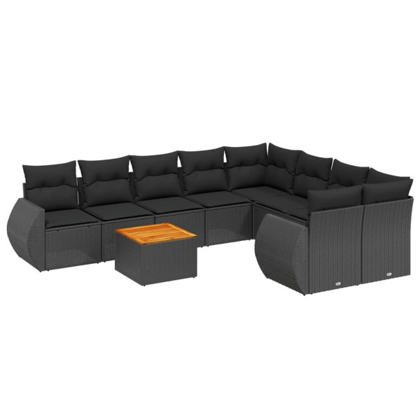 9 pcs conjunto de sofás p/ jardim c/ almofadões vime PE preto M 2