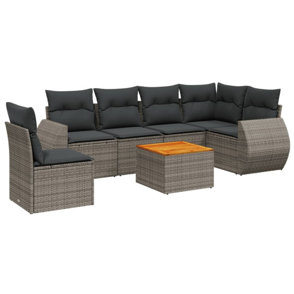 7 pcs conjunto sofás p/ jardim c/ almofadões vime PE cinzento M 2