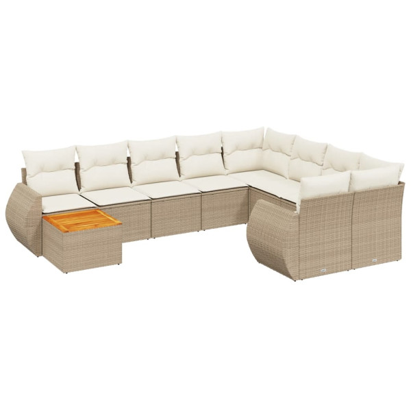 10 pcs conjunto de sofás p/ jardim com almofadões vime PE bege M 2