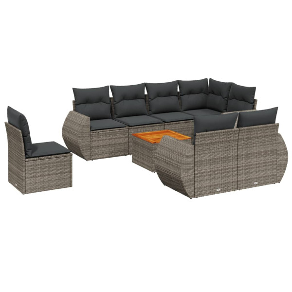 9 pcs conjunto sofás p/ jardim com almofadões vime PE cinzento M 2