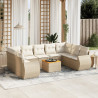 10 pcs conjunto de sofás p/ jardim com almofadões vime PE bege 1