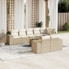 9 pcs conjunto de sofás p/ jardim com almofadões vime PE bege 1