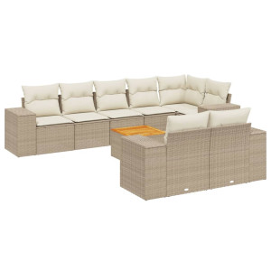 9 pcs conjunto de sofás p/ jardim com almofadões vime PE bege H