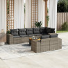 Set de muebles de jardín 9 pzas y cojines ratán sintético gris 1