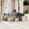 8 pcs conjunto de sofás p/ jardim com almofadões vime PE bege 1