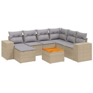 8 pcs conjunto de sofás p/ jardim com almofadões vime PE bege H