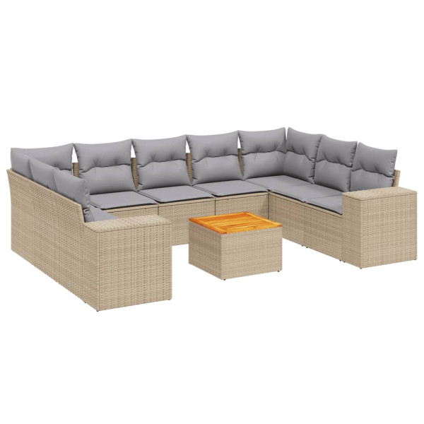 Juego de sofás jardín con cojines beige 10 pzas ratán sintético M 2