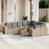 10 pcs conjunto de sofás p/ jardim com almofadões vime PE bege 1