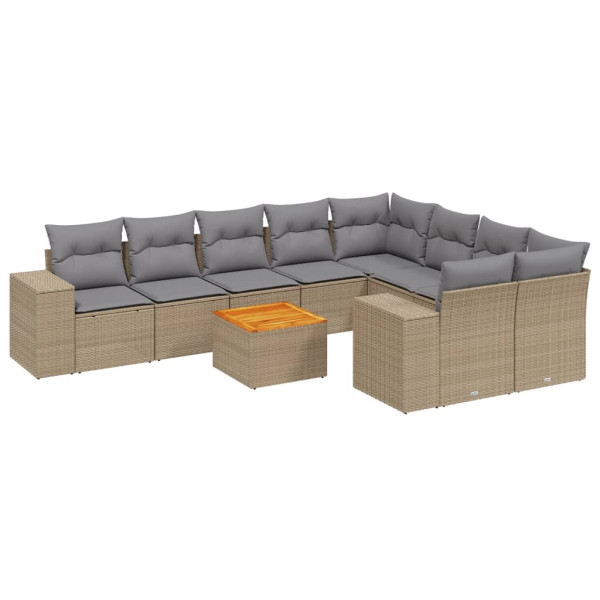 10 pcs conjunto de sofás p/ jardim com almofadões vime PE bege M 2