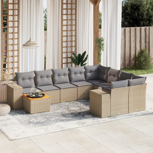 10 pcs conjunto de sofás p/ jardim com almofadões vime PE bege D