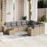10 pcs conjunto de sofás p/ jardim com almofadões vime PE bege 1