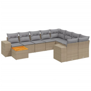 10 pcs conjunto de sofás p/ jardim com almofadões vime PE bege H