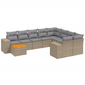 11 pcs conjunto sofás de jardim c/ almofadões vime PE bege H