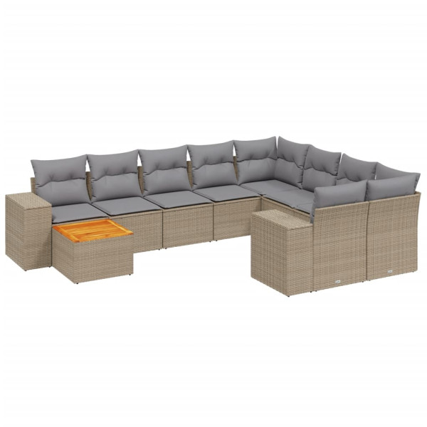 11 pcs conjunto sofás de jardim c/ almofadões vime PE bege M 2