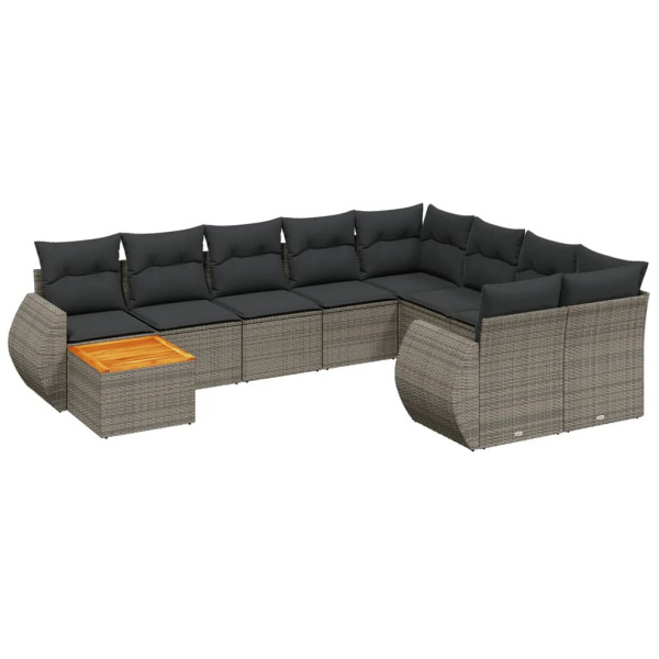 Set de sofás de jardín 10 pzas con cojines ratán sintético gris M 2