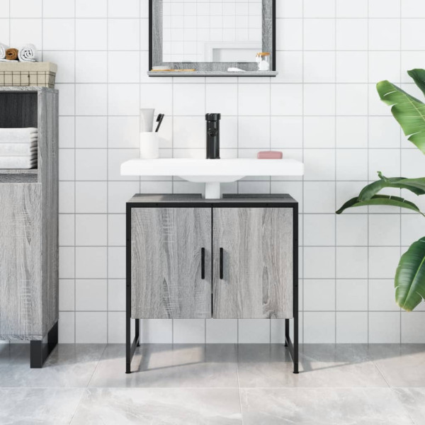 Armario lavabo baño madera ingeniería gris Sonoma 60x33x60 cm M 3