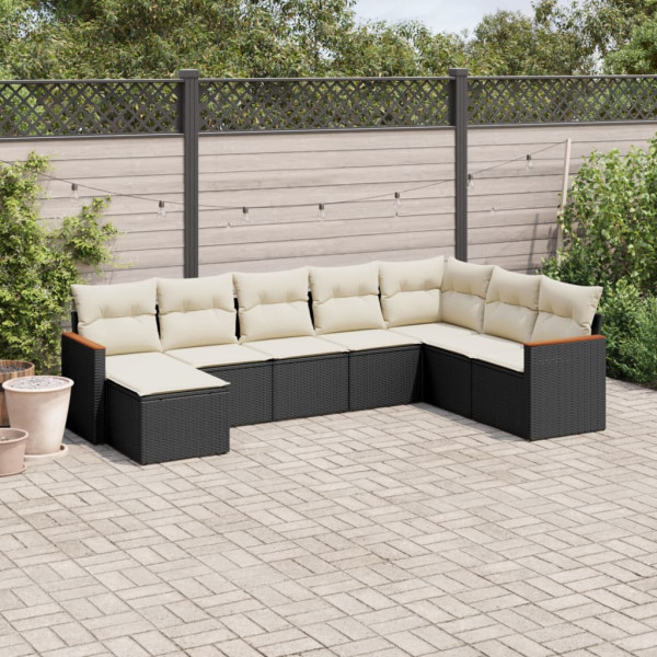Set de sofás de jardín 8 piezas y cojines ratán sintético negro D