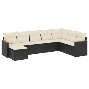8 pcs conjunto sofás de jardim com almofadões vime PE preto H