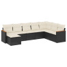 8 pcs conjunto sofás de jardim com almofadões vime PE preto 2