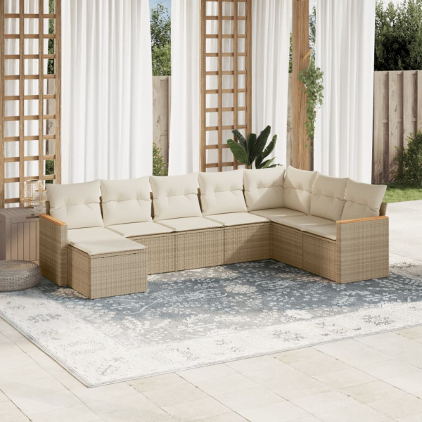 Juego de sofás de jardín con cojines beige 8 pzas ratán PE D