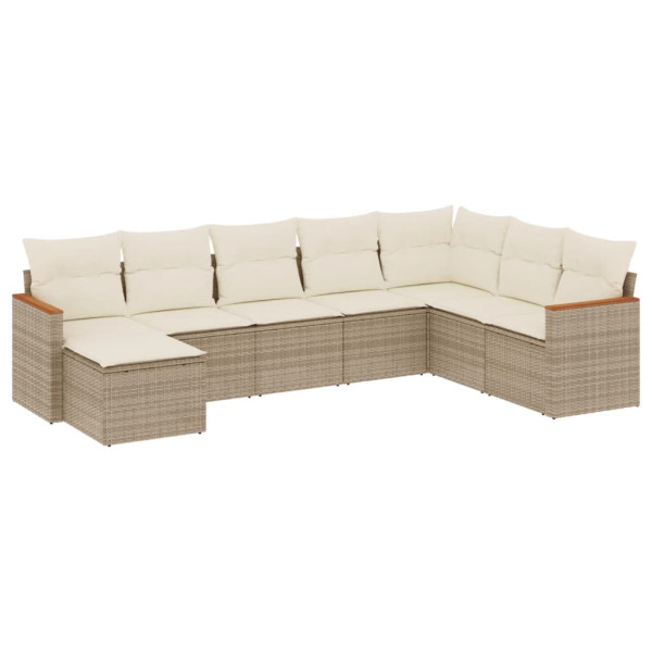 8 pcs conjunto de sofás p/ jardim com almofadões vime PE bege M 2