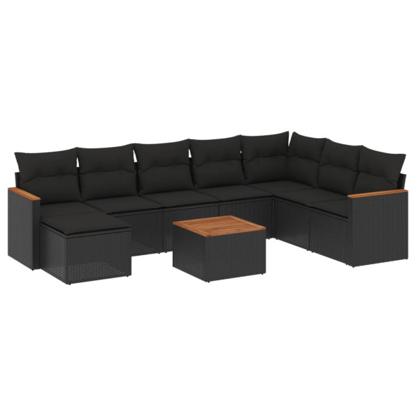 Set de sofás de jardín 8 piezas y cojines ratán sintético negro M 2
