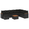 9 pcs conjunto de sofás p/ jardim c/ almofadões vime PE preto 2