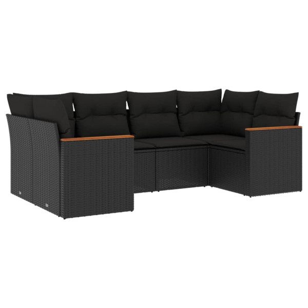 6 pcs conjunto sofás de jardim c/ almofadões vime PE preto M 2