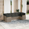 7 pcs conjunto sofás p/ jardim c/ almofadões vime PE cinzento 1