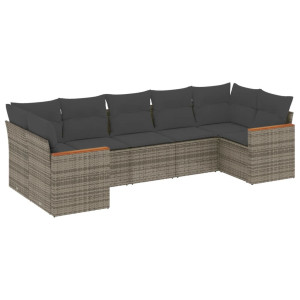 7 pcs conjunto sofás p/ jardim c/ almofadões vime PE cinzento H