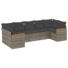7 pcs conjunto sofás p/ jardim c/ almofadões vime PE cinzento 2