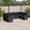 9 pcs conjunto de sofás p/ jardim c/ almofadões vime PE preto 1