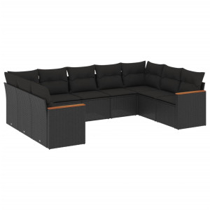9 pcs conjunto de sofás p/ jardim c/ almofadões vime PE preto H