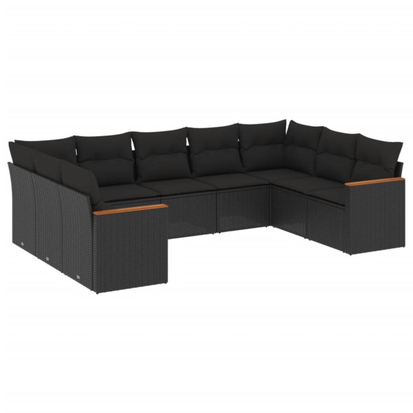 9 pcs conjunto de sofás p/ jardim c/ almofadões vime PE preto M 2