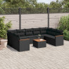 10 pcs conjunto sofás de jardim c/ almofadões vime PE preto 1