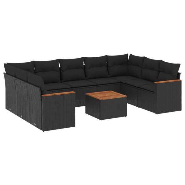 10 pcs conjunto sofás de jardim c/ almofadões vime PE preto M 2