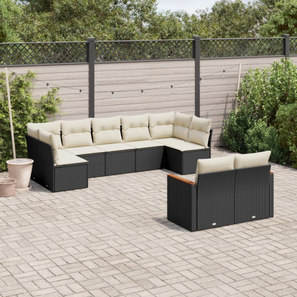 Set de sofás de jardín 8 piezas y cojines ratán sintético negro D