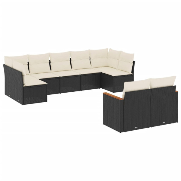 9 pcs conjunto de sofás p/ jardim c/ almofadões vime PE preto M 2