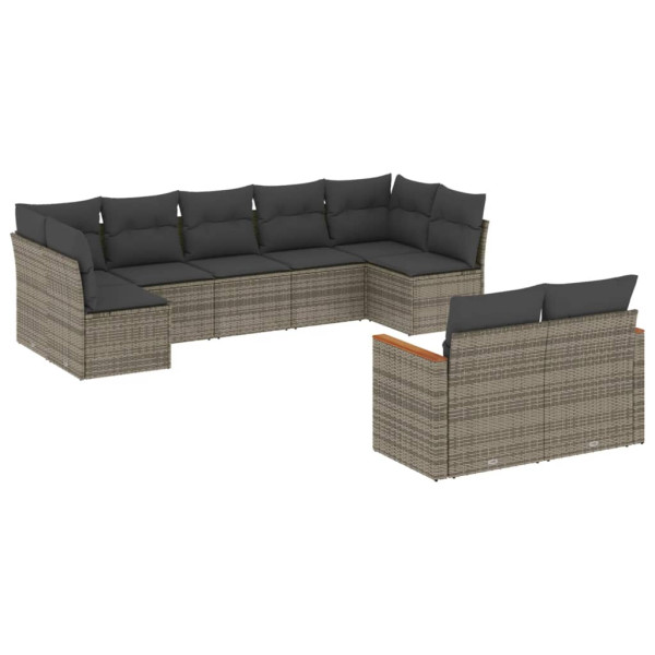 9 pcs conjunto sofás p/ jardim com almofadões vime PE cinzento M 2