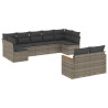 9 pcs conjunto sofás p/ jardim com almofadões vime PE cinzento 2