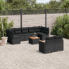 10 pcs conjunto sofás de jardim c/ almofadões vime PE preto 1