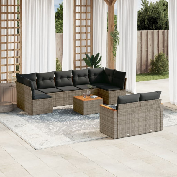 Set de sofás de jardín 10 pzas con cojines ratán sintético gris D