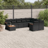 10 pcs conjunto sofás de jardim c/ almofadões vime PE preto 1