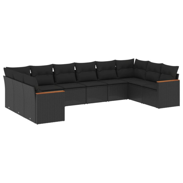 Set de sofás de jardín 10 pzas cojines ratán sintético negro M 2