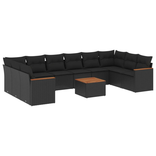 11 pcs conjunto sofás de jardim c/ almofadões vime PE preto M 2