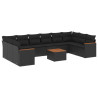 11 pcs conjunto sofás de jardim c/ almofadões vime PE preto 2