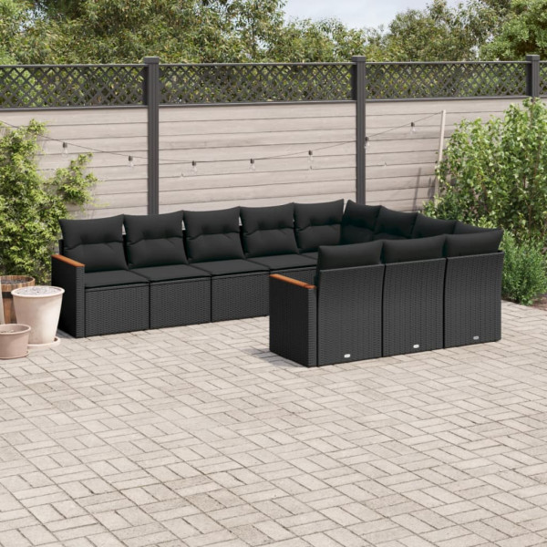 Set de sofás de jardín 10 pzas cojines ratán sintético negro D